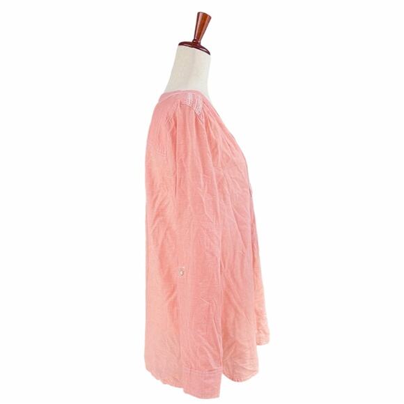 TOMMY HILFIGER 100% Cotton Boyfriend Long-Sleeve Roll Tab Popover Top Size L - Picture 4 of 8